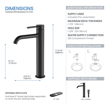 Halo Single Handle Bathroom Vessel Sink Faucet with Pop Up Drain