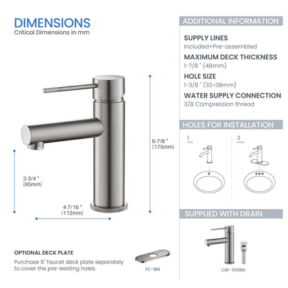 Verona Single Handle Bathroom Vanity Sink Faucet with Pop Up Drain