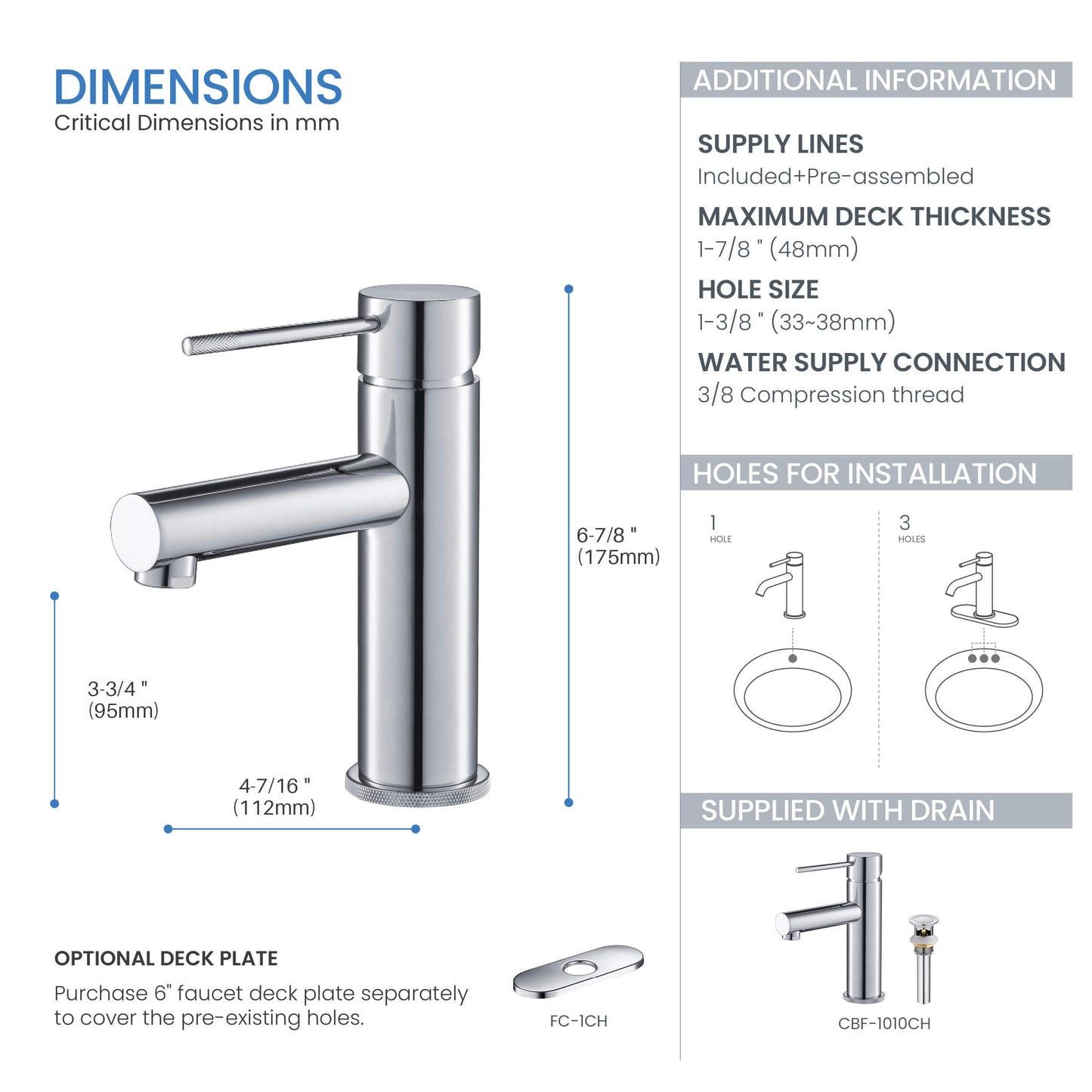 Verona Single Handle Bathroom Vanity Sink Faucet with Pop Up Drain
