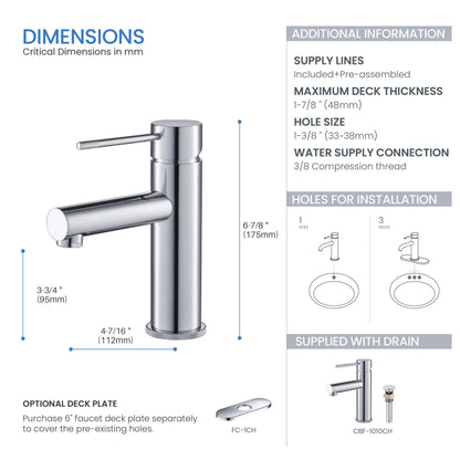 Verona Single Handle Bathroom Vanity Sink Faucet with Pop Up Drain