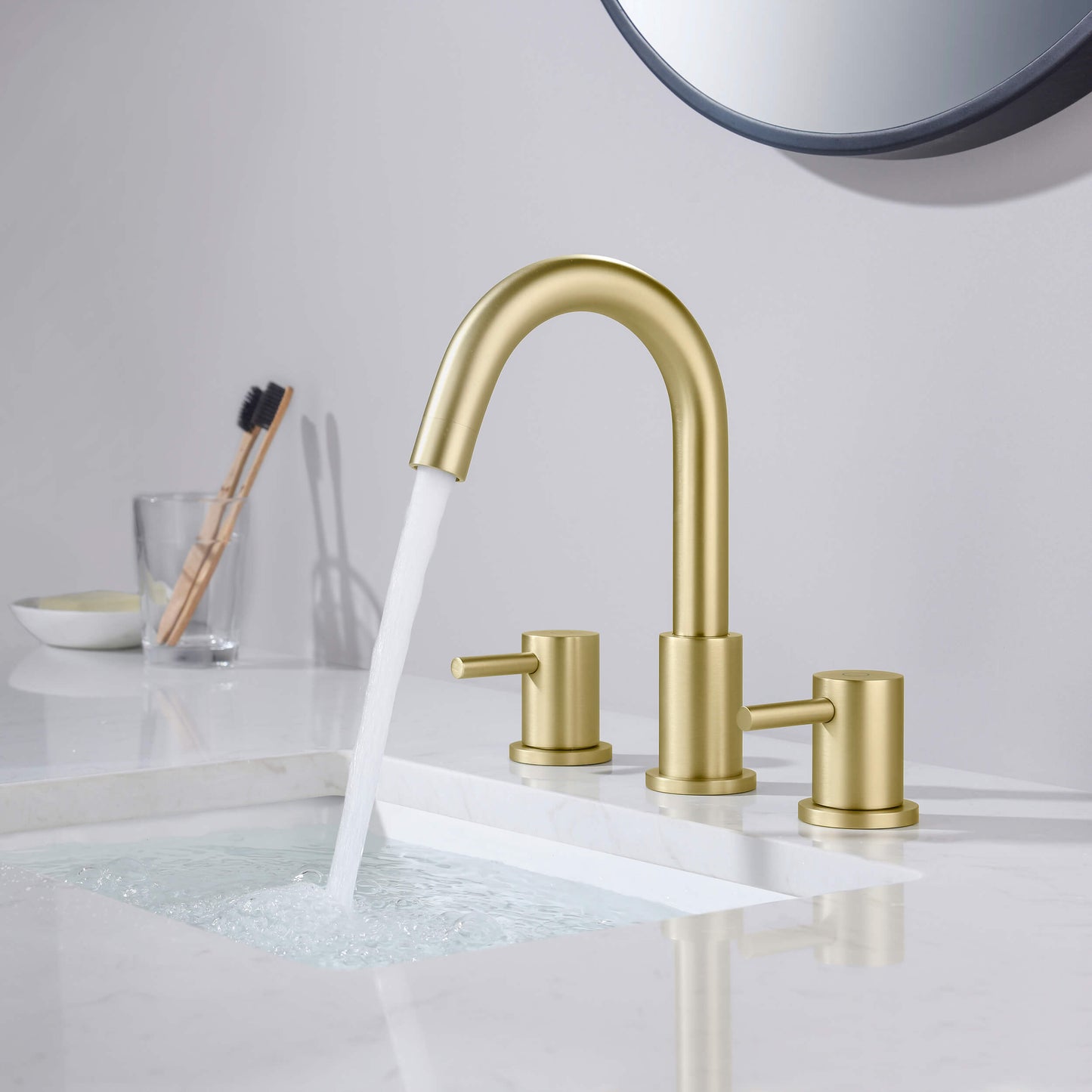Halo 8" Widespread High-Arc Bathroom Sink Faucet with Drain Assembly