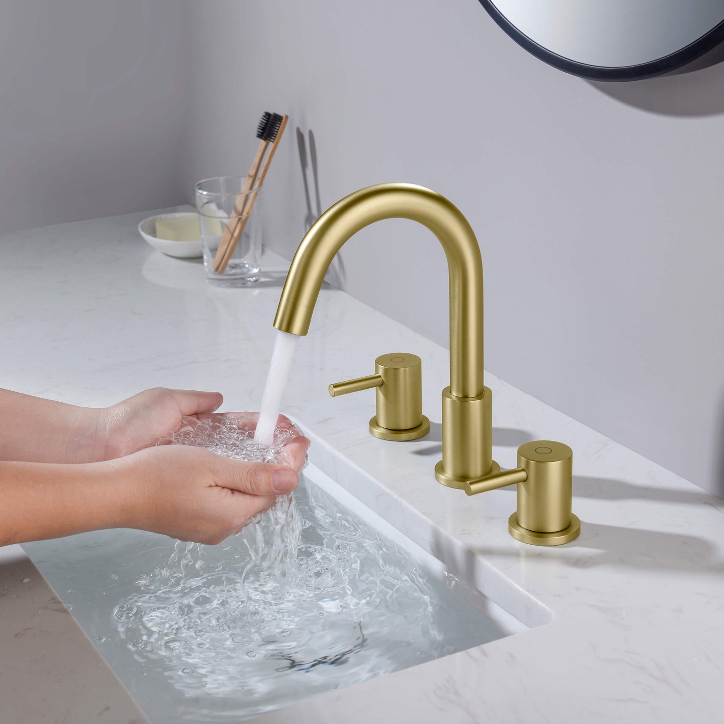 Halo 8" Widespread High-Arc Bathroom Sink Faucet with Drain Assembly