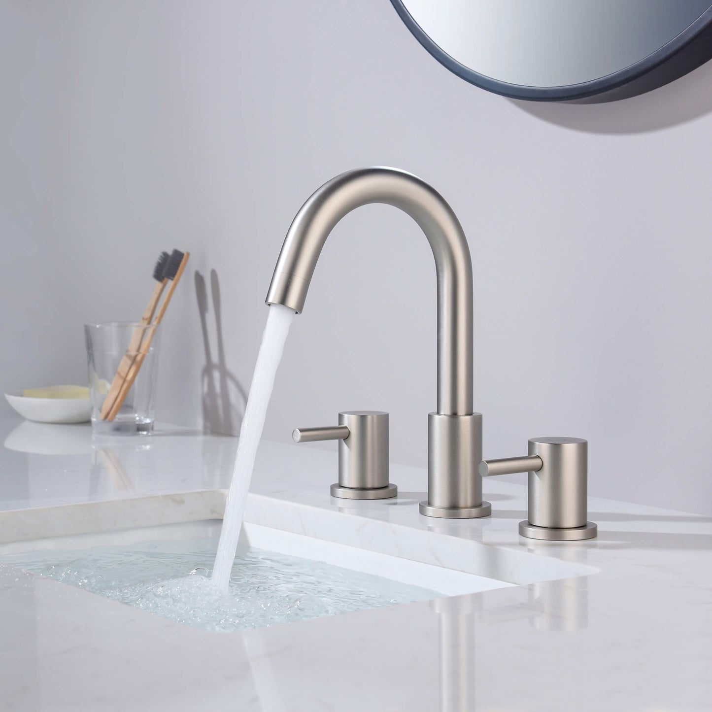 Halo 8" Widespread High-Arc Bathroom Sink Faucet with Drain Assembly