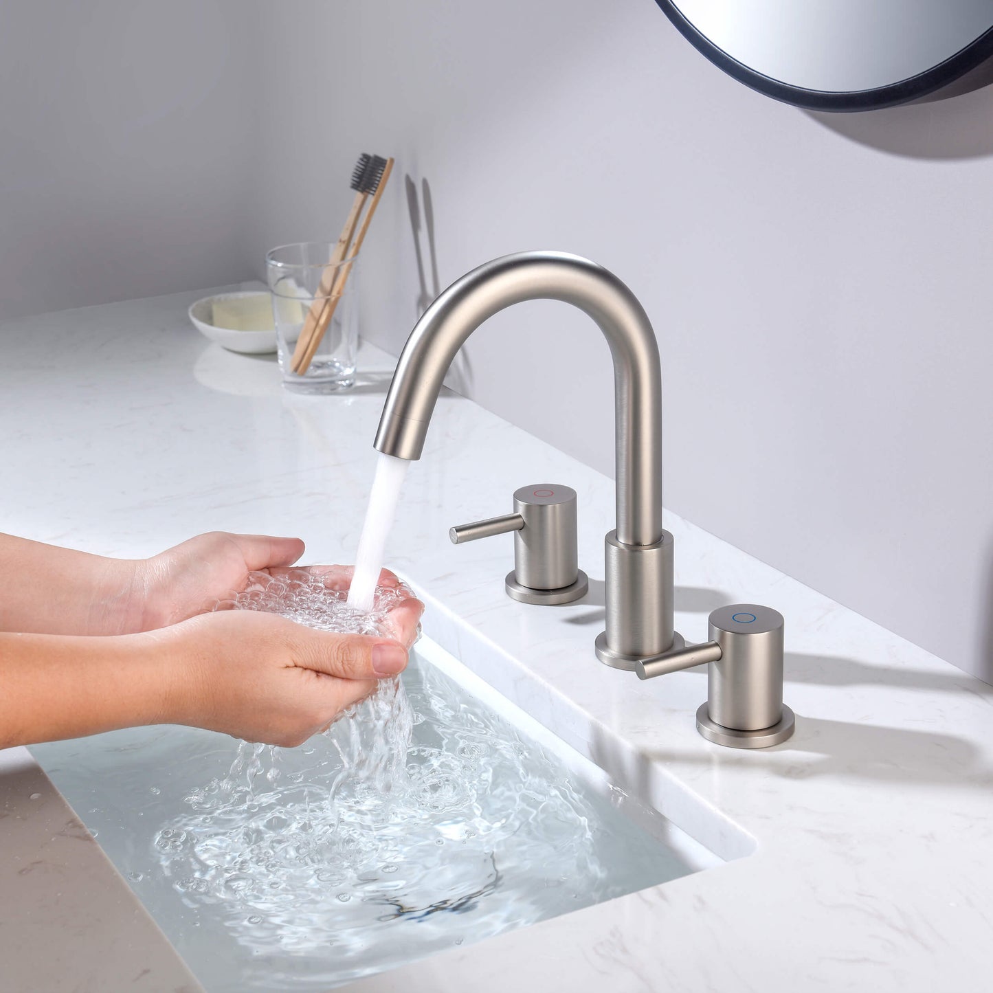 Halo 8" Widespread High-Arc Bathroom Sink Faucet with Drain Assembly