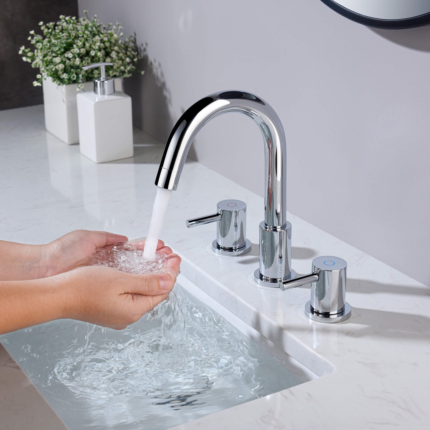 Halo 8" Widespread High-Arc Bathroom Sink Faucet with Drain Assembly