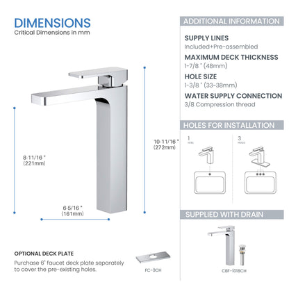 Fusion Single Handle Bathroom Vessel Sink Faucet with Pop Up Drain