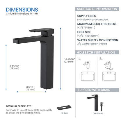 Fusion Single Handle Bathroom Vessel Sink Faucet with Pop Up Drain