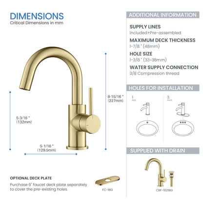 Halo Single Handle High-Arc Bathroom Sink Faucet with Pop Up Drain