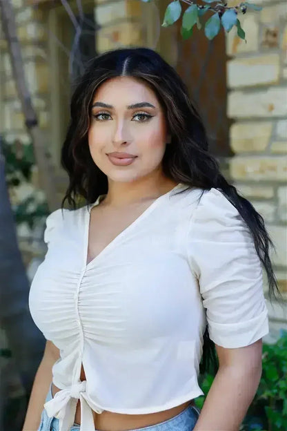 Mesh Button-Up Crop Top with Self-Tie Detail | Femstylo