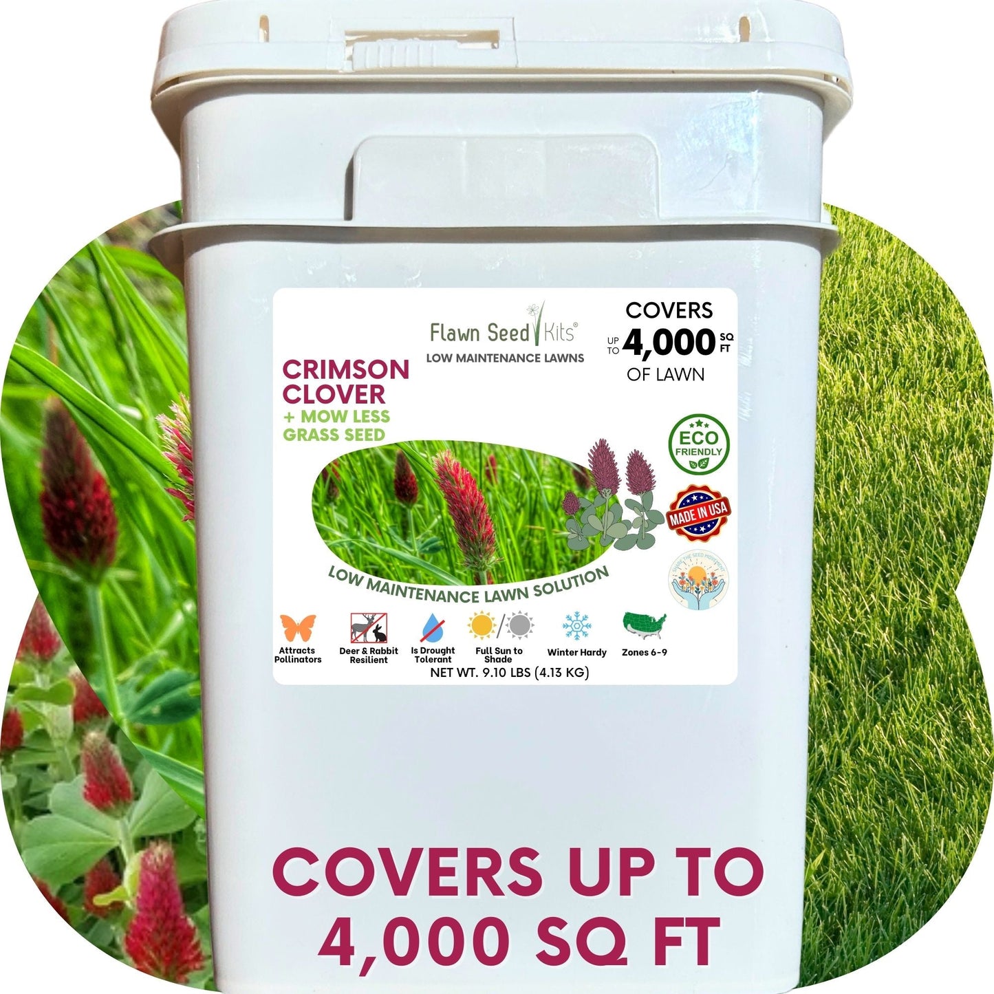 Crimson Clover + Mow Less Grass Seed