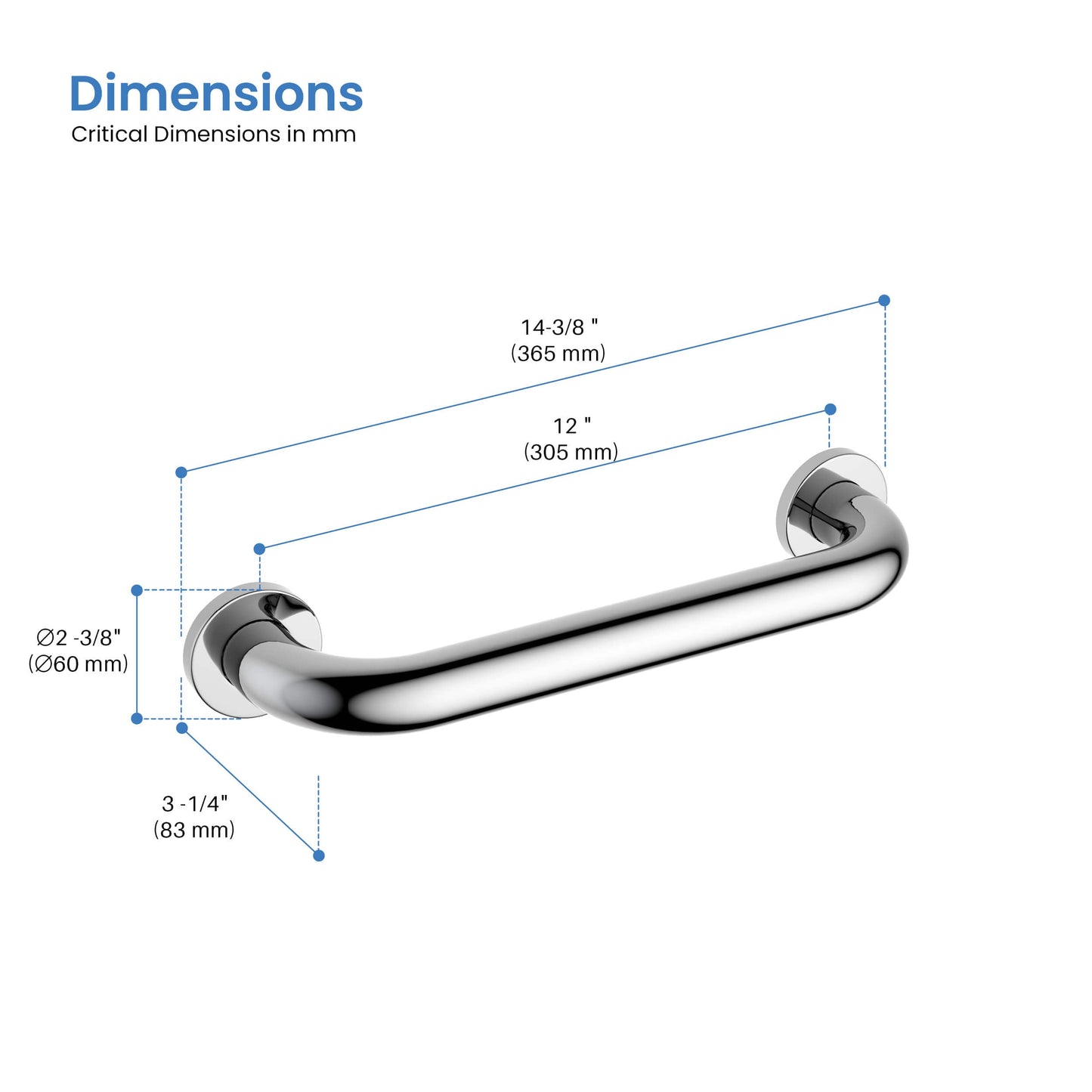 Halo 12" Stainless Steel Bathroom Safety Grab Bar