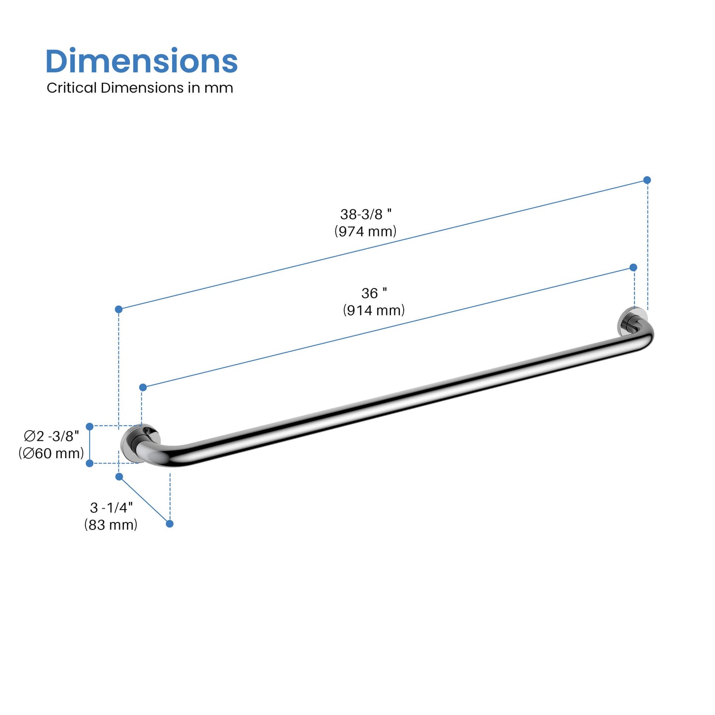 Halo 36" Stainless Steel Bathroom Safety Grab Bar