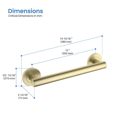 Casa 12" Stainless Steel Bathroom Safety Grab Bar