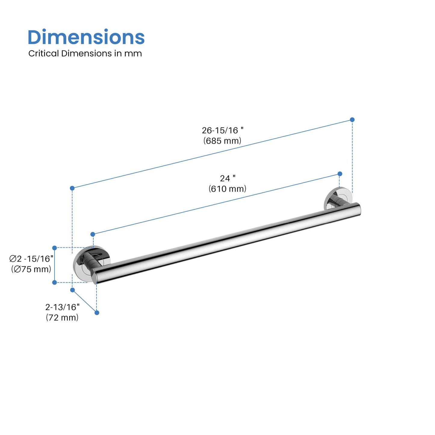 Casa 24" Stainless Steel Bathroom Safety Grab Bar