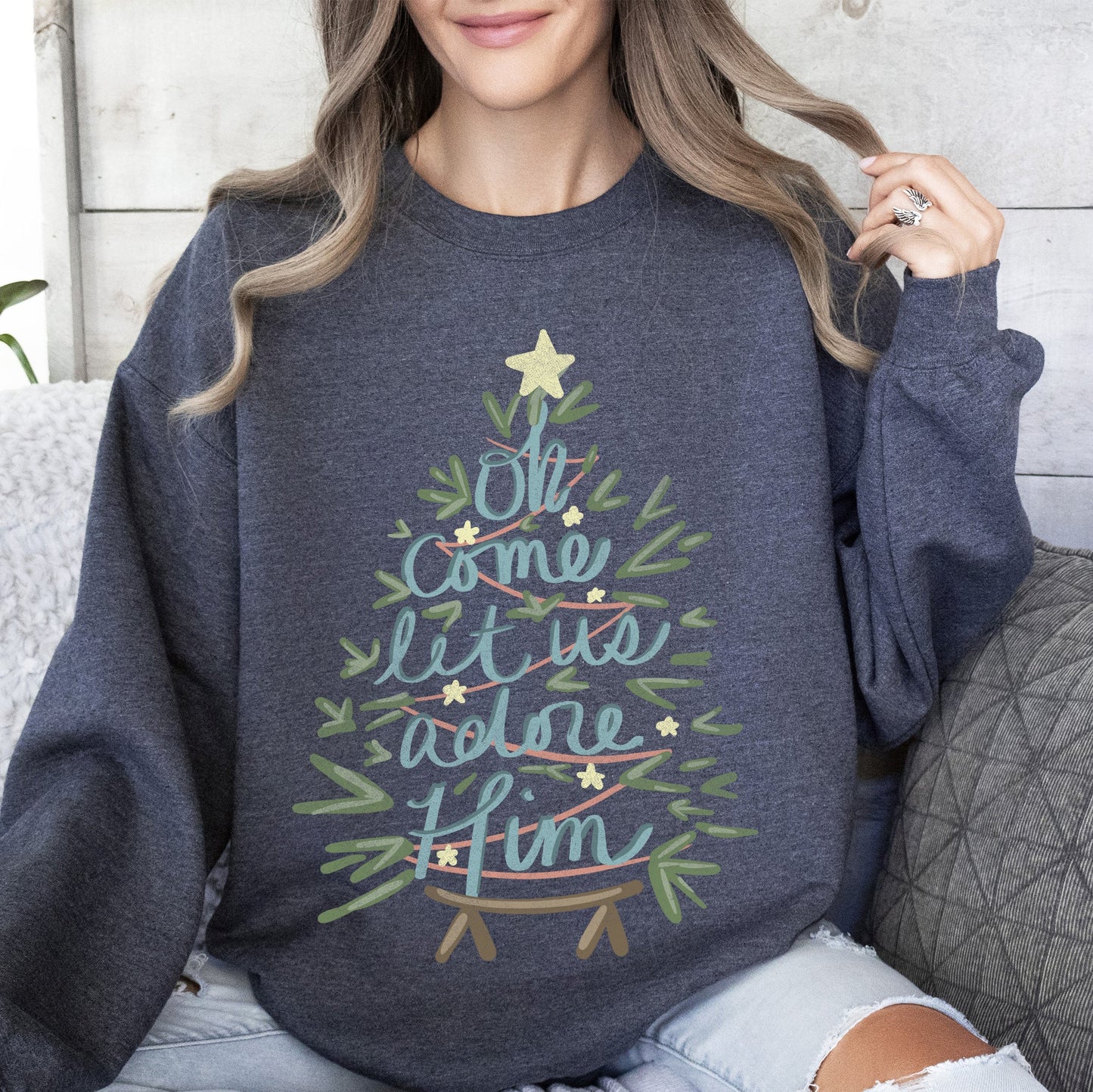 Oh Come Let Us Adore Him, Christmas, Religious, Christian, Carol Sweatshirt