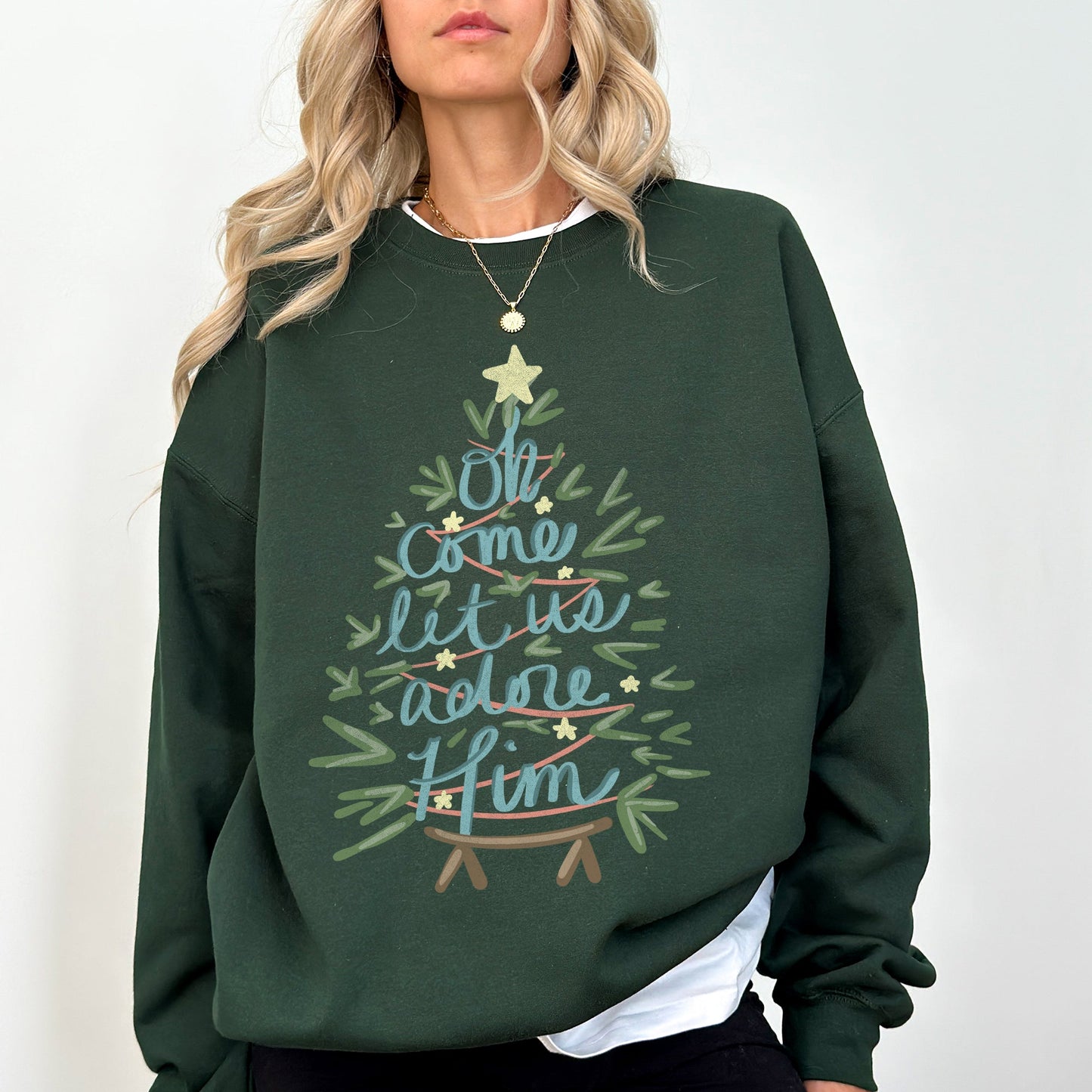 Oh Come Let Us Adore Him, Christmas, Religious, Christian, Carol Sweatshirt