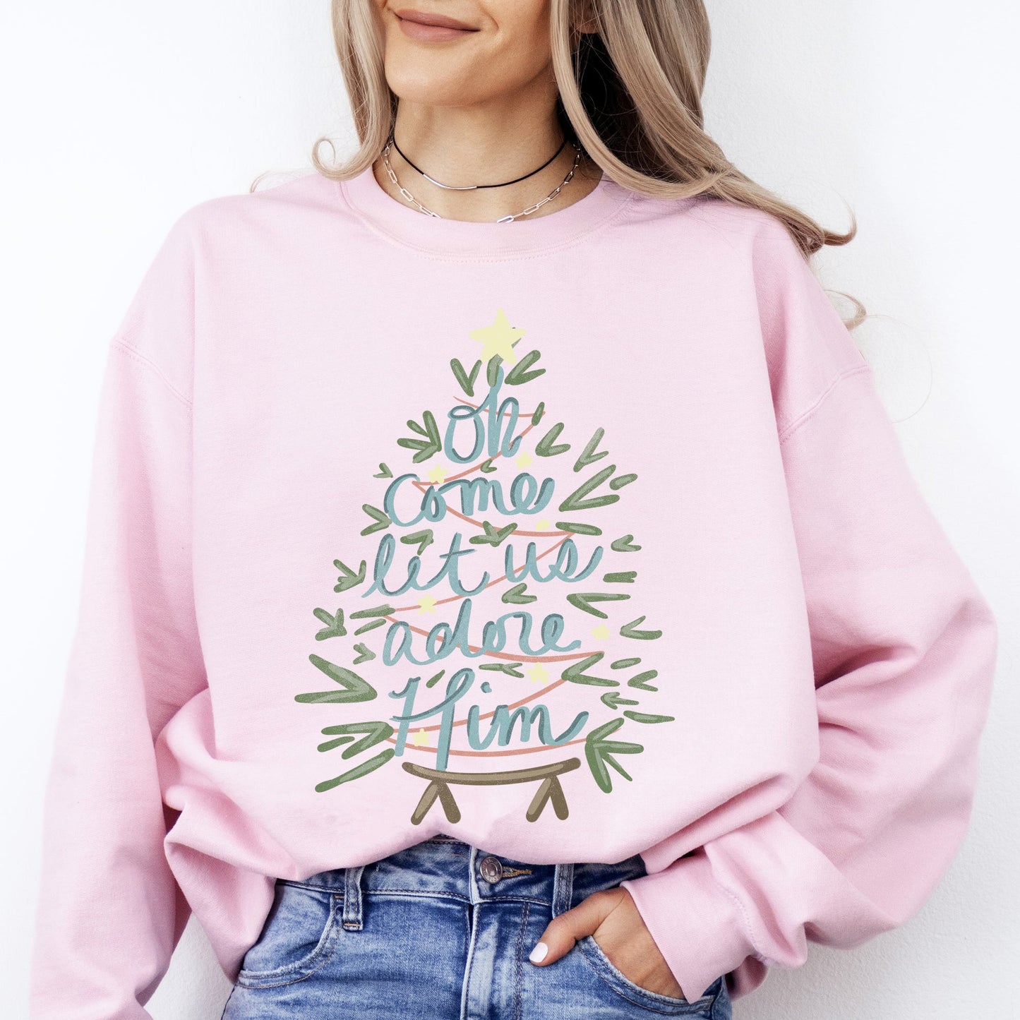 Oh Come Let Us Adore Him, Christmas, Religious, Christian, Carol Sweatshirt