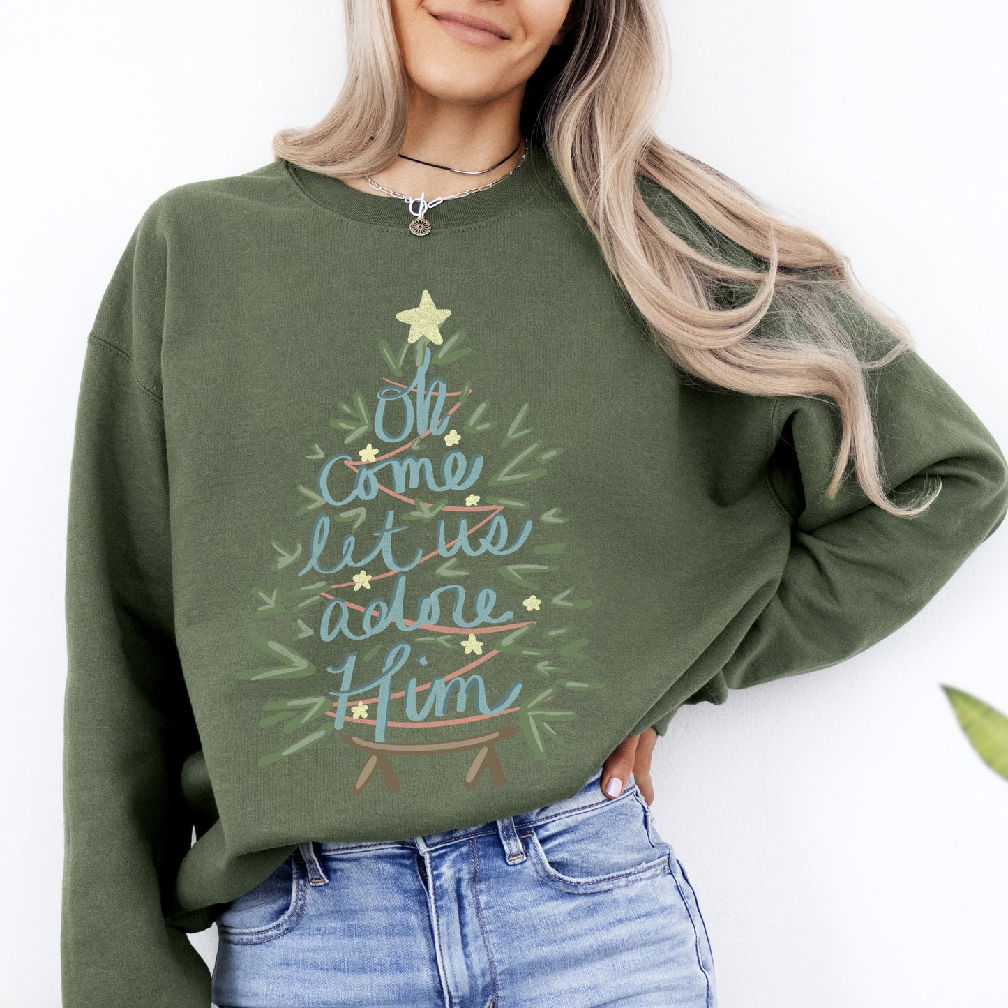 Oh Come Let Us Adore Him, Christmas, Religious, Christian, Carol Sweatshirt