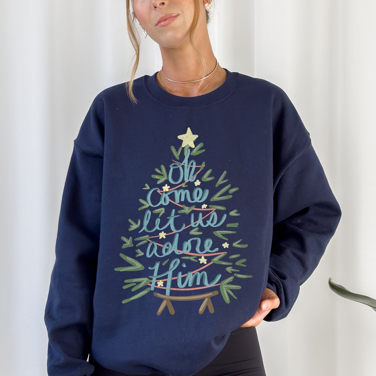 Oh Come Let Us Adore Him, Christmas, Religious, Christian, Carol Sweatshirt