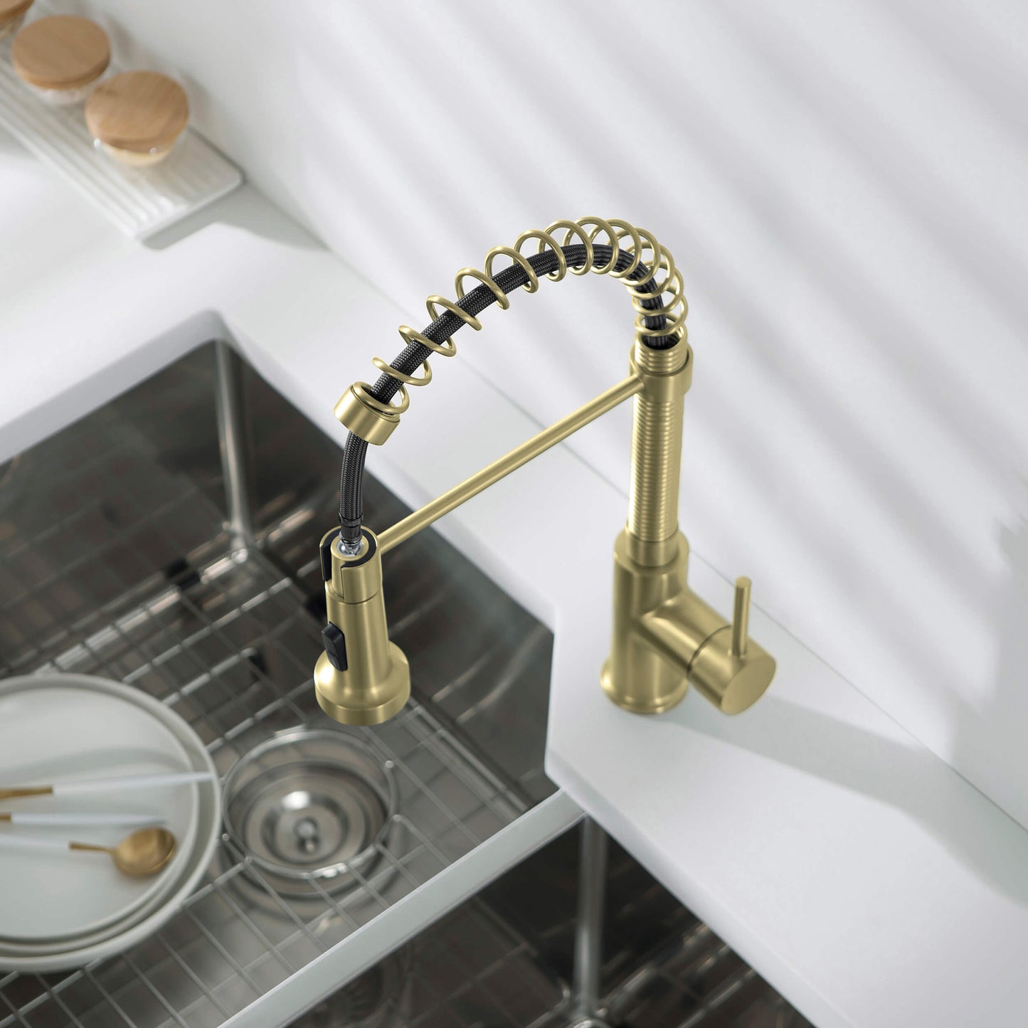 Genova Commercial Style Single Handle Pull Down Kitchen Sink Faucet