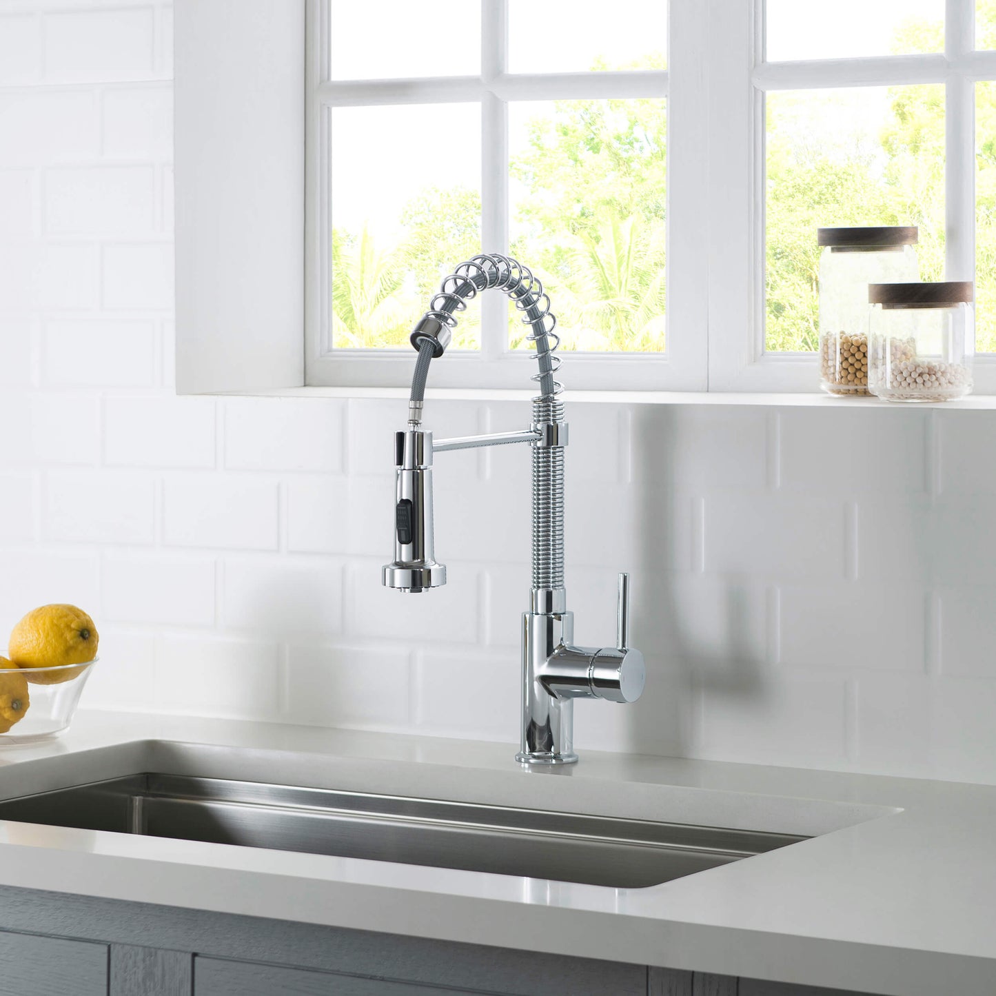 Genova Commercial Style Single Handle Pull Down Kitchen Sink Faucet