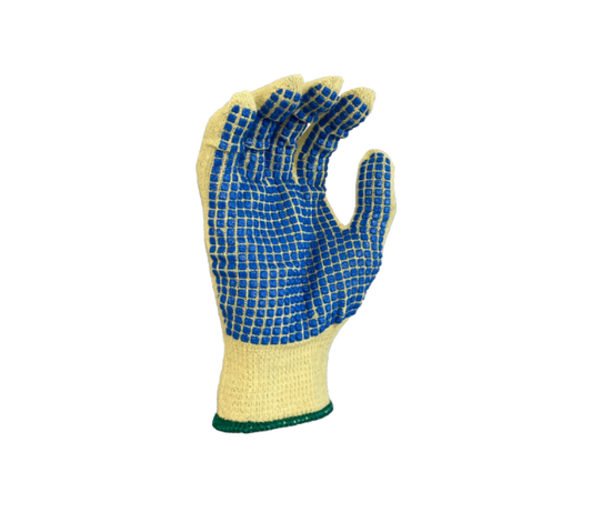 Task Gloves CM28547 15 gauge Aramid shell, One-sided Blue PVC blocks, ANSI Cut A2