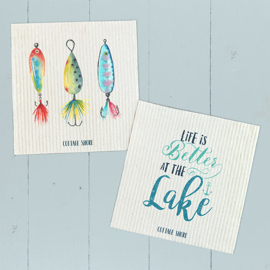 Better at Lake, Watercolor Bait - 2pk Swedish Dish Cloth
