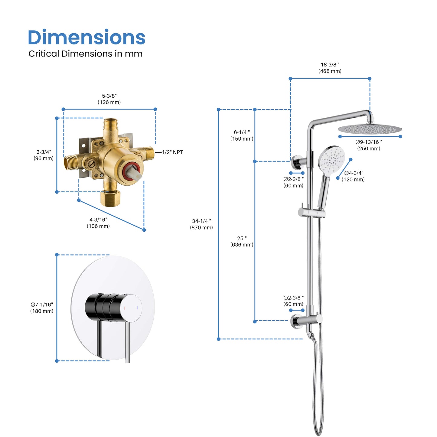 Halo Pressure Balanced 2-Function Shower Column with Rough In Valve