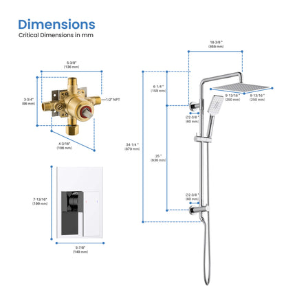Quadra Pressure Balanced 2-Function Shower Column with Rough In Valve