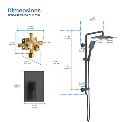 Quadra Pressure Balanced 2-Function Shower Column with Rough In Valve