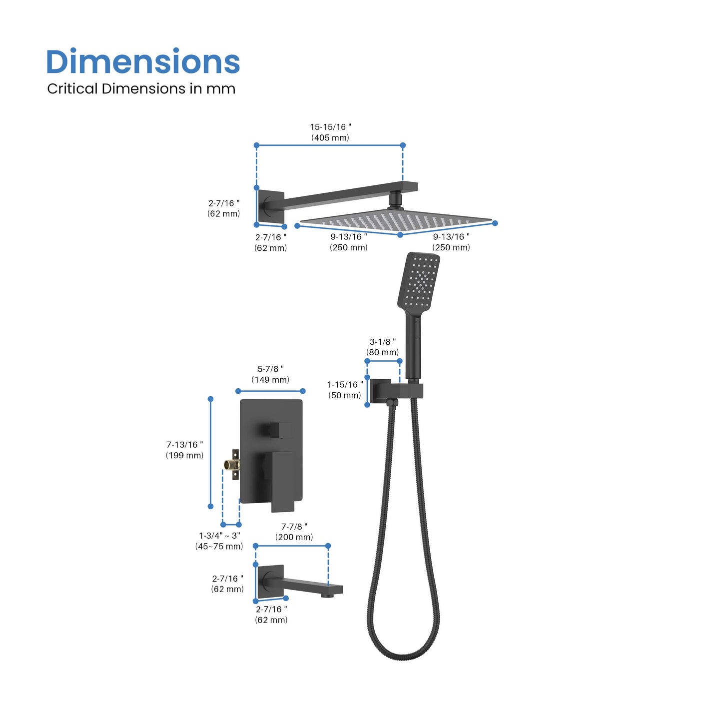 Quadra Pressure Balanced 3-Function Shower System with Rough-In Valve