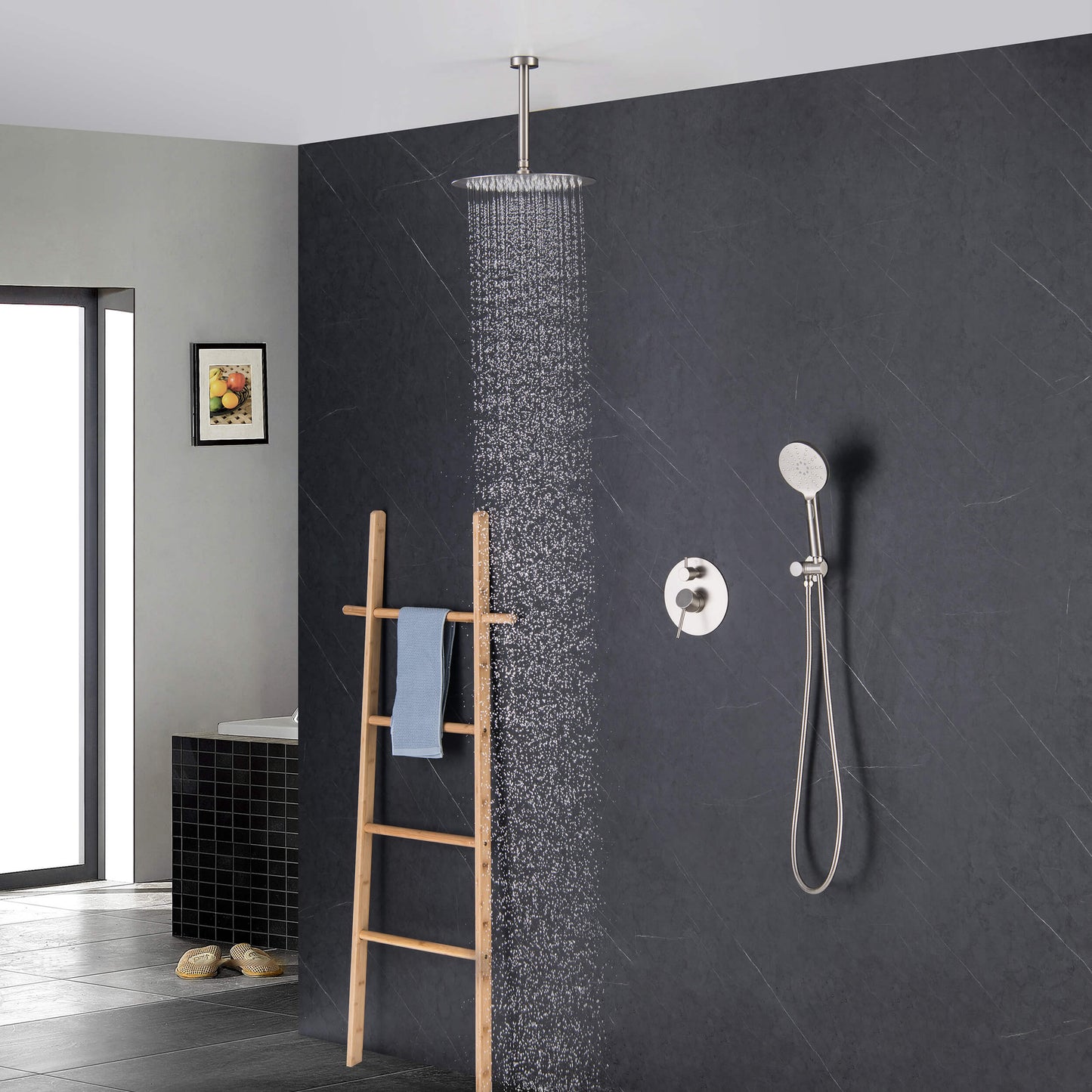 Halo Pressure Balanced 2-Function Ceiling Mount Shower System with Rough-In Valve