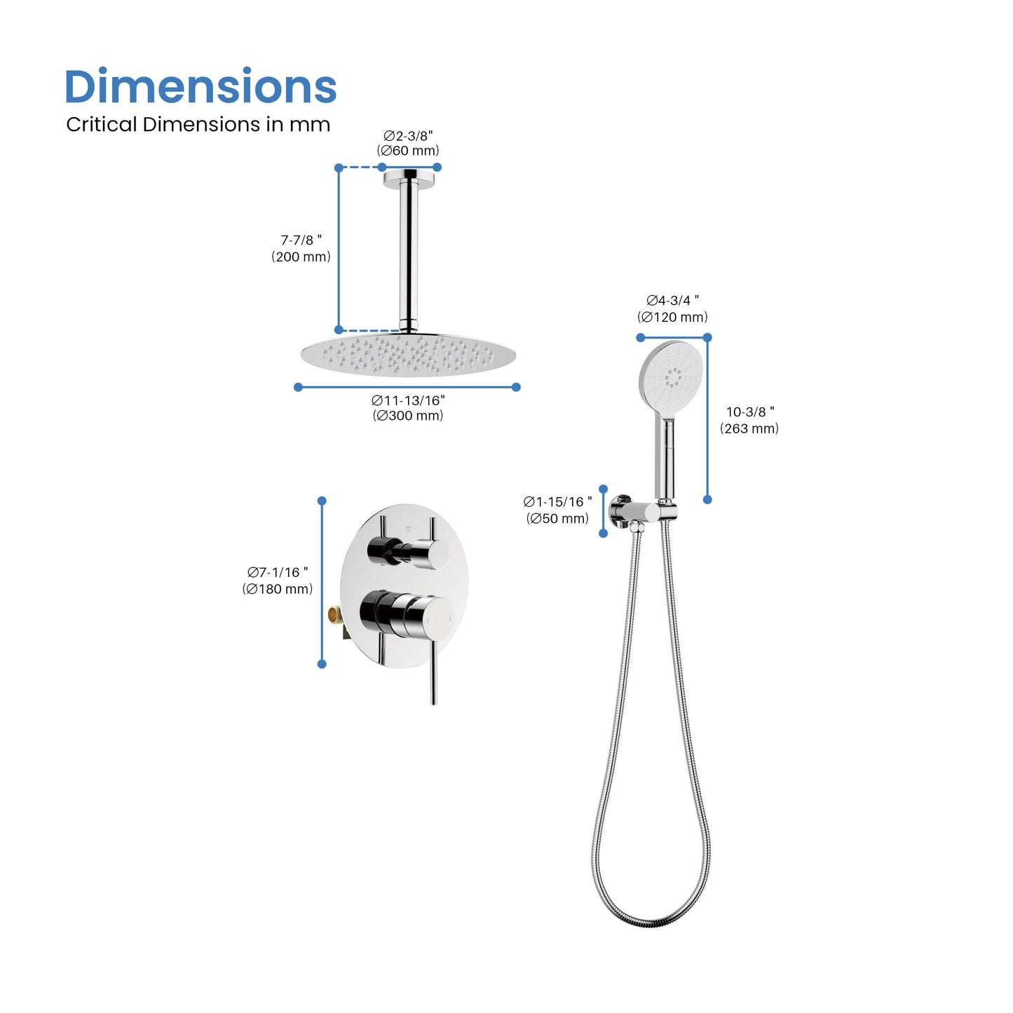 Halo Pressure Balanced 2-Function Ceiling Mount Shower System with Rough-In Valve