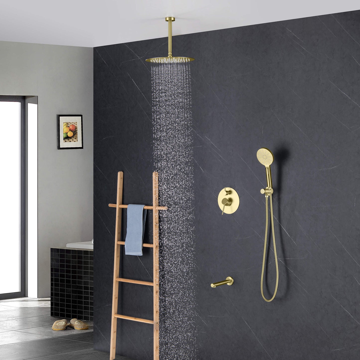 Halo Pressure Balanced 3-Function Ceiling Mount Shower System with Rough-In Valve