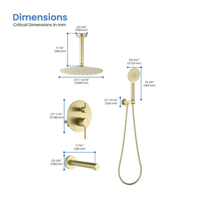 Halo Pressure Balanced 3-Function Ceiling Mount Shower System with Rough-In Valve