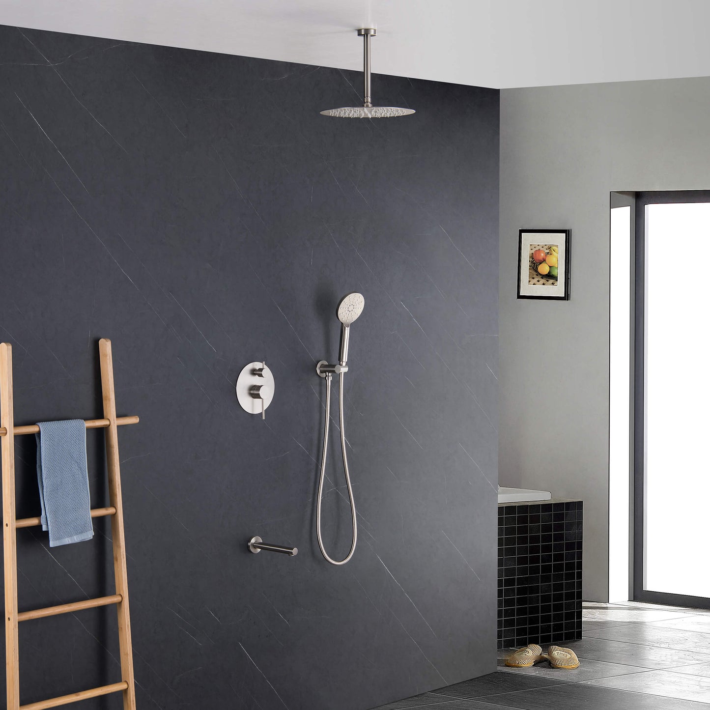 Halo Pressure Balanced 3-Function Ceiling Mount Shower System with Rough-In Valve
