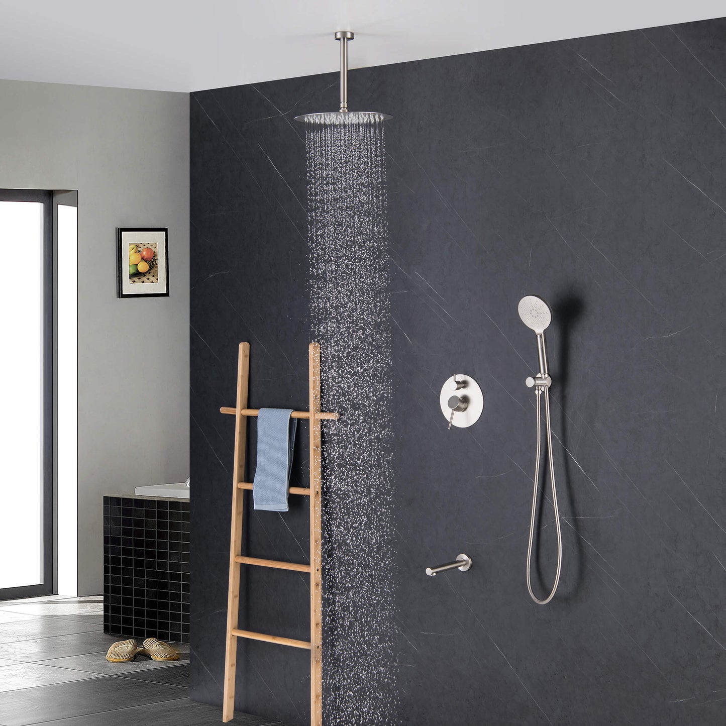Halo Pressure Balanced 3-Function Ceiling Mount Shower System with Rough-In Valve