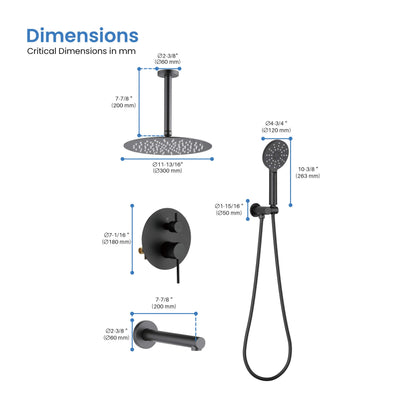 Halo Pressure Balanced 3-Function Ceiling Mount Shower System with Rough-In Valve