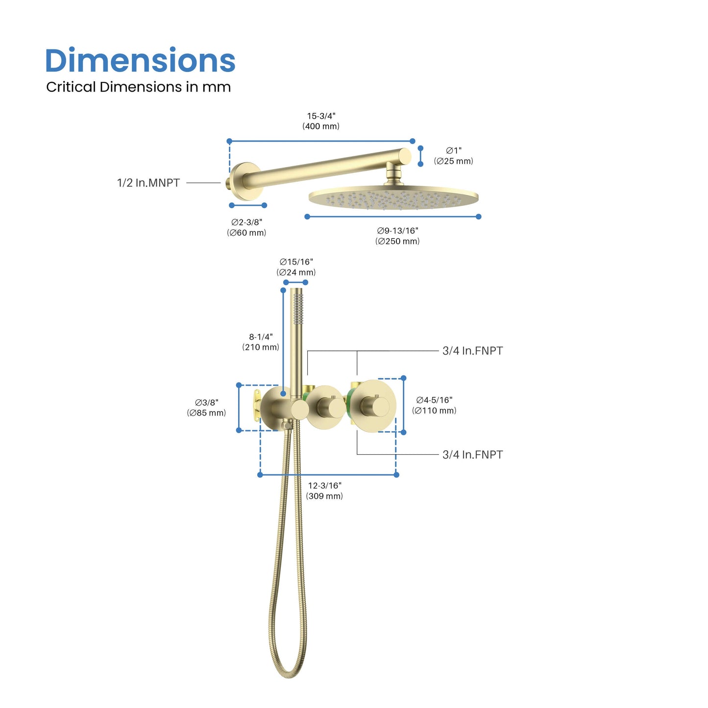 Halo 2 Way Thermostatic Shower System With Rough-in Valve