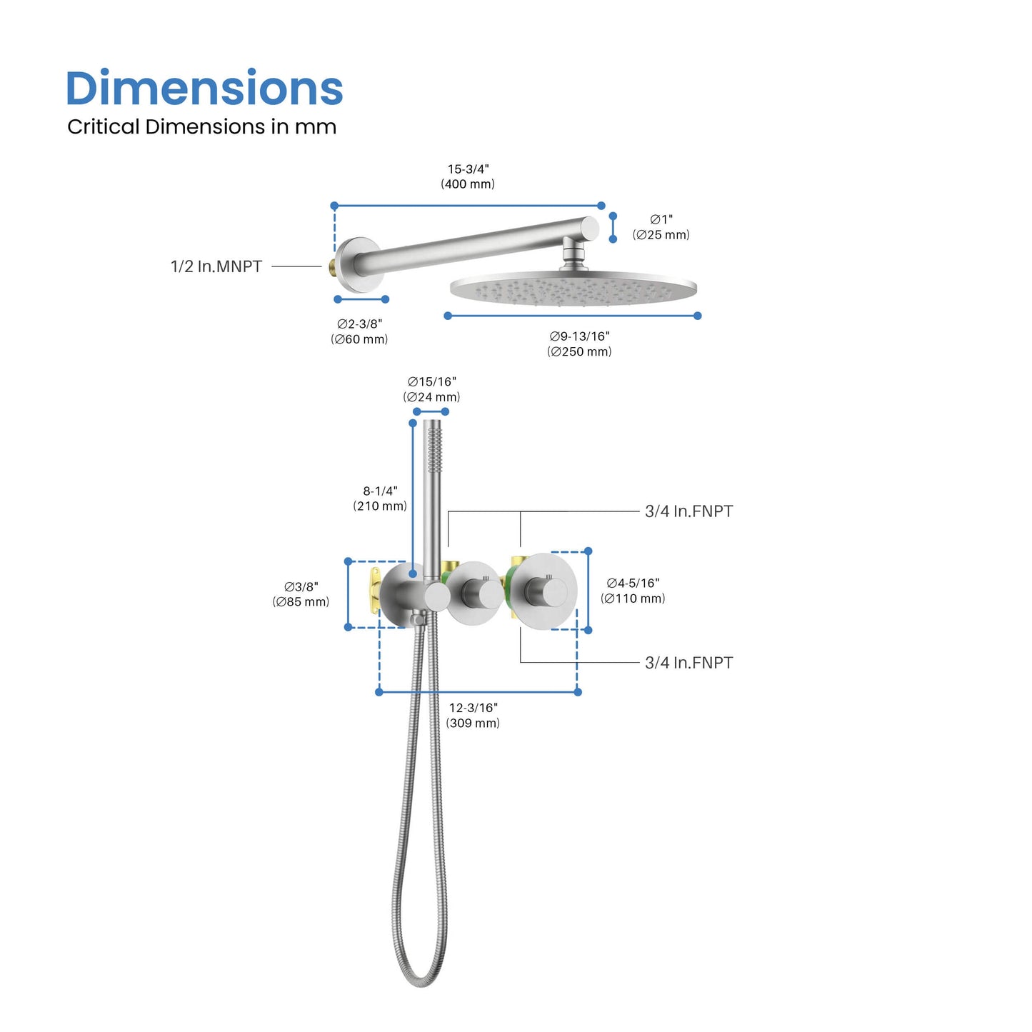 Halo 2 Way Thermostatic Shower System With Rough-in Valve