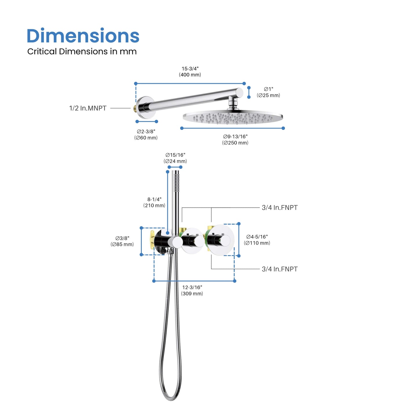 Halo 2 Way Thermostatic Shower System With Rough-in Valve