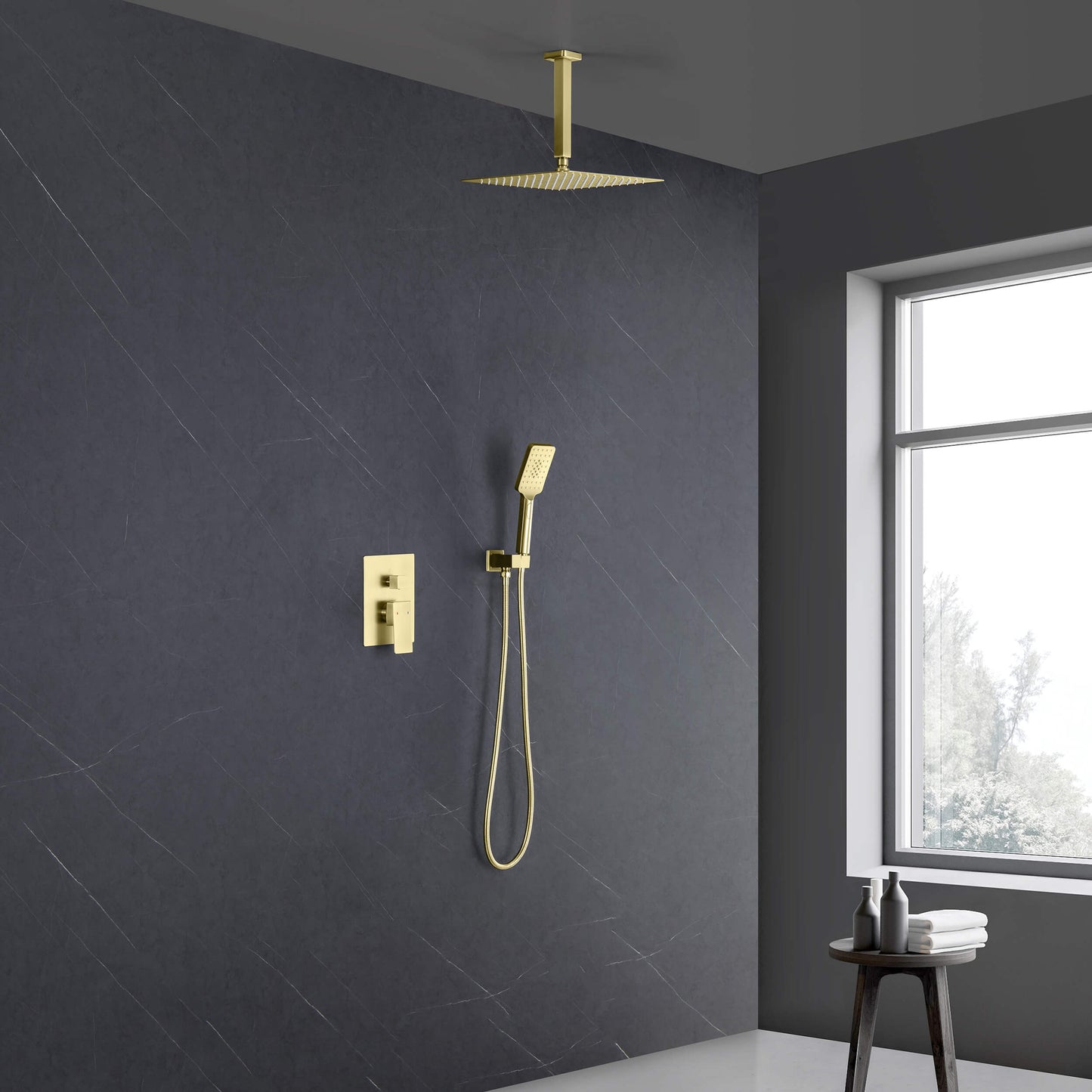 Quadra Pressure Balanced 2-Function Ceiling Mount Shower System with Rough-In Valve