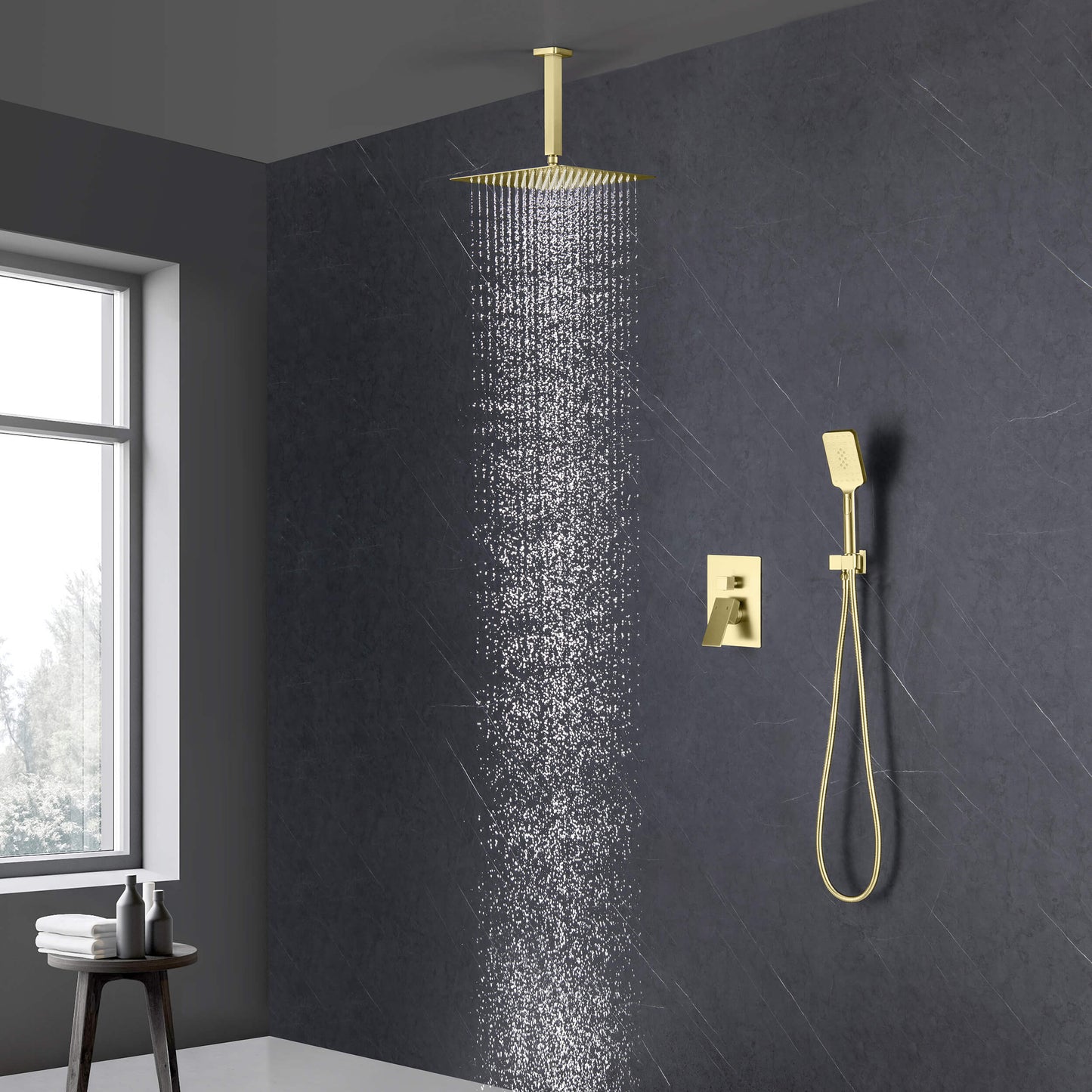 Quadra Pressure Balanced 2-Function Ceiling Mount Shower System with Rough-In Valve