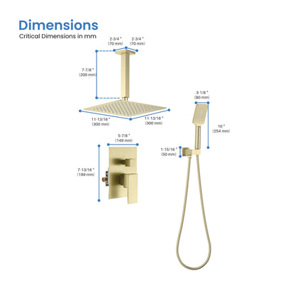 Quadra Pressure Balanced 2-Function Ceiling Mount Shower System with Rough-In Valve