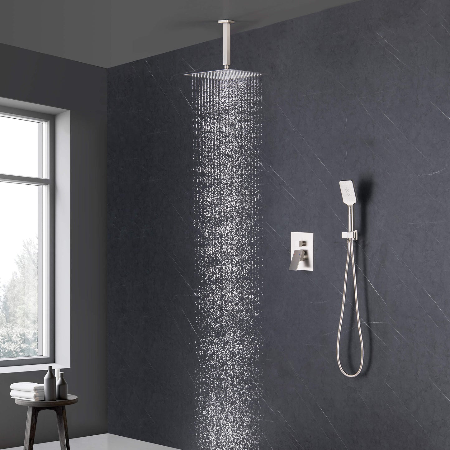 Quadra Pressure Balanced 2-Function Ceiling Mount Shower System with Rough-In Valve