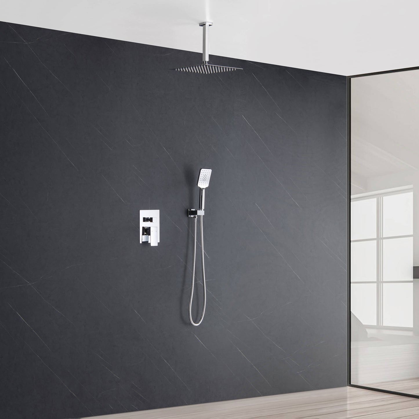 Quadra Pressure Balanced 2-Function Ceiling Mount Shower System with Rough-In Valve