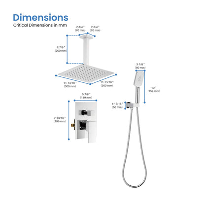 Quadra Pressure Balanced 2-Function Ceiling Mount Shower System with Rough-In Valve