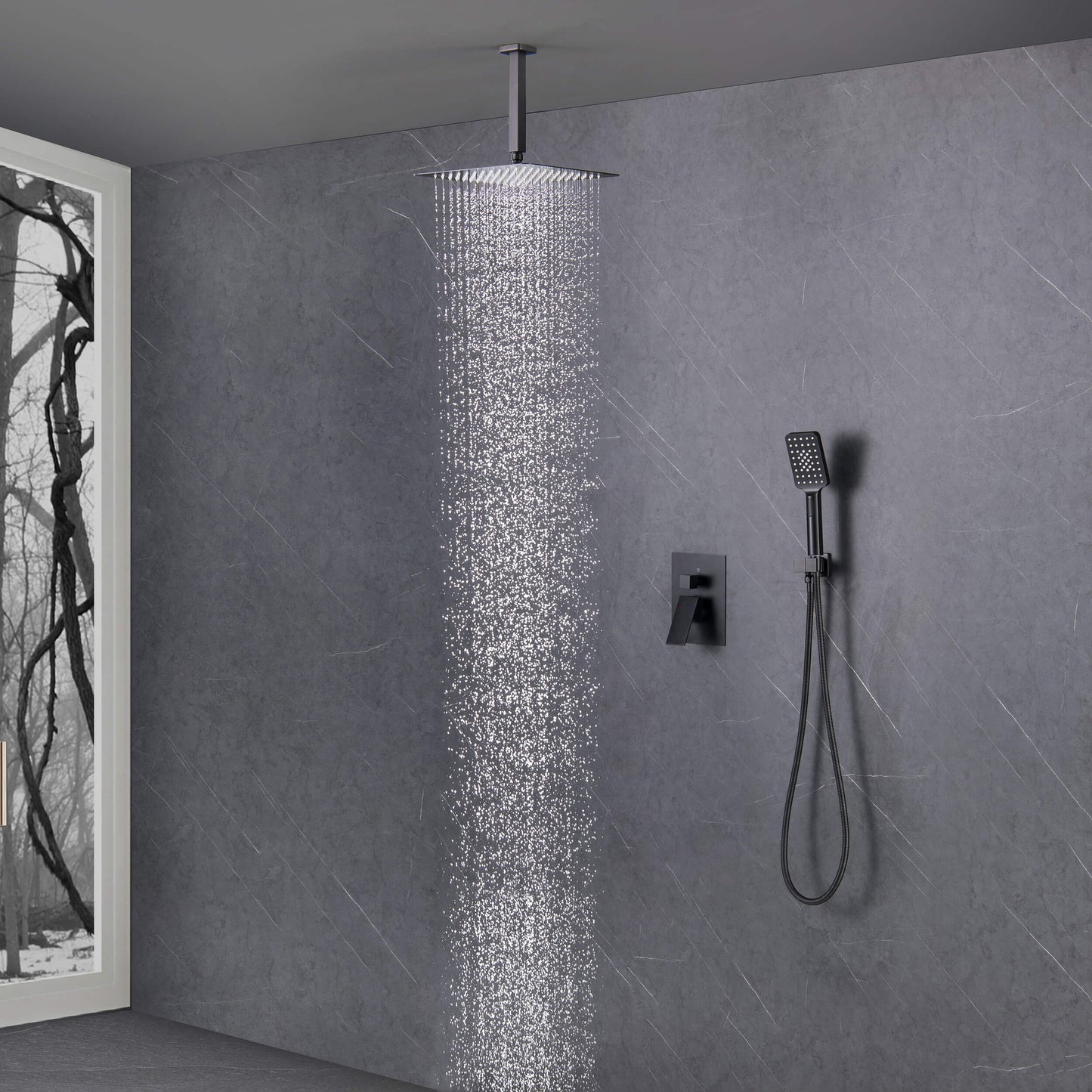 Quadra Pressure Balanced 2-Function Ceiling Mount Shower System with Rough-In Valve