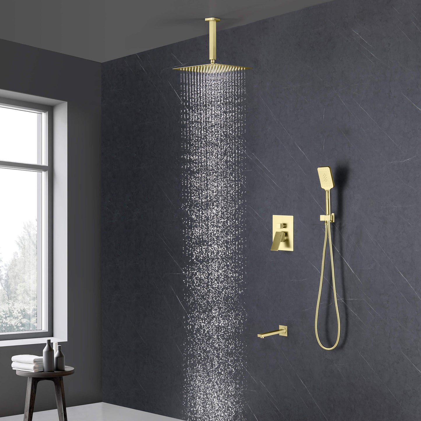 Quadra Pressure Balanced 3-Function Ceiling Mount Shower System with Rough-In Valve