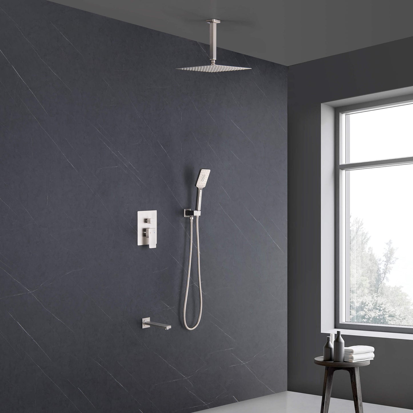 Quadra Pressure Balanced 3-Function Ceiling Mount Shower System with Rough-In Valve
